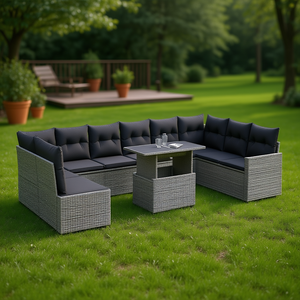 Conjunto de Sofá Modular de Jardín en Ratán Gris con Reposabrazos Ajustables, Muebles de Exterior de Diseño Contemporáneo para 6 Personas - Product Image 2