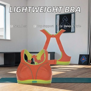 เสื้อชั้นในกีฬาผู้หญิง OEM น้ำหนักเบา ไร้ตะเข็บ ระบายอากาศได้ดี มีโลโก้ด้านหน้า ยืดหยุ่นได้ กระชับ รองรับได้ดี คอลึกทรงวี - Product Image 2