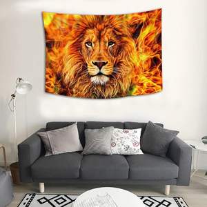 Cool Lion Burning Flame Tapiz Poster Funny Lion Head Wall Art para decoración del hogar Halloween Stock - Product Image 2