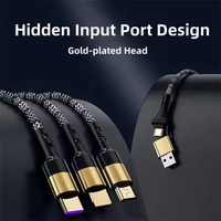 Câble de données tressé multifonction 5-en-1 USB-C PD 3.1 100W, plaqué or, charge rapide, super câble de chargeur Type-A, vente en gros
