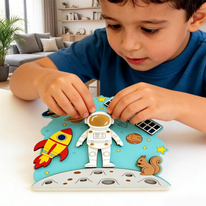 DIY 3D Weltraum Holzpuzzle Malset Kreatives Astronauten-Lunarbase-Bastelset mit Aufhänge-Kit Ideales Geschenk für Kinder - Product Image 1