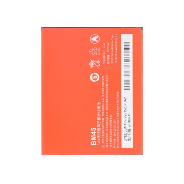 BM45 Rechargeable Lithium Battery Replacement Battery for Xiaomi Redmi Note 2 3.84V 3060MAH