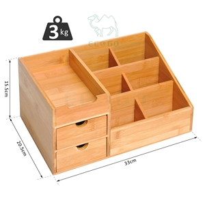 Organisateur de bureau en bambou Support de rangement multifonction Caddy Tiroirs Fourniture de bureau Organisateur de tiroir en bambou - Product Image 5