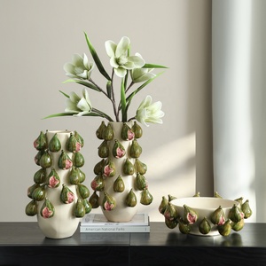 Jarrón de Cerámica Flolenco Hecho a Mano, Juego de 3 Piezas con Relieve 3D de Figuras, Jarrones Florales Verdes, Frutero para Decoración de Mesa - Product Image 3