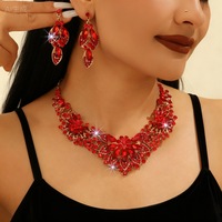 Parure Classique Plaqué Or avec Collier et Boucles d'Oreilles en Cristal, Style Européen Exagéré, Chaîne en Alliage, Accessoires pour Mariage et Anniversaire