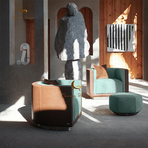 Sillón de Salón de Diseño Artístico, Moderno, de Cuero Hecho a Mano, con Madera Sólida, para Sala de Estar, Hotel o Club - Product Image 4