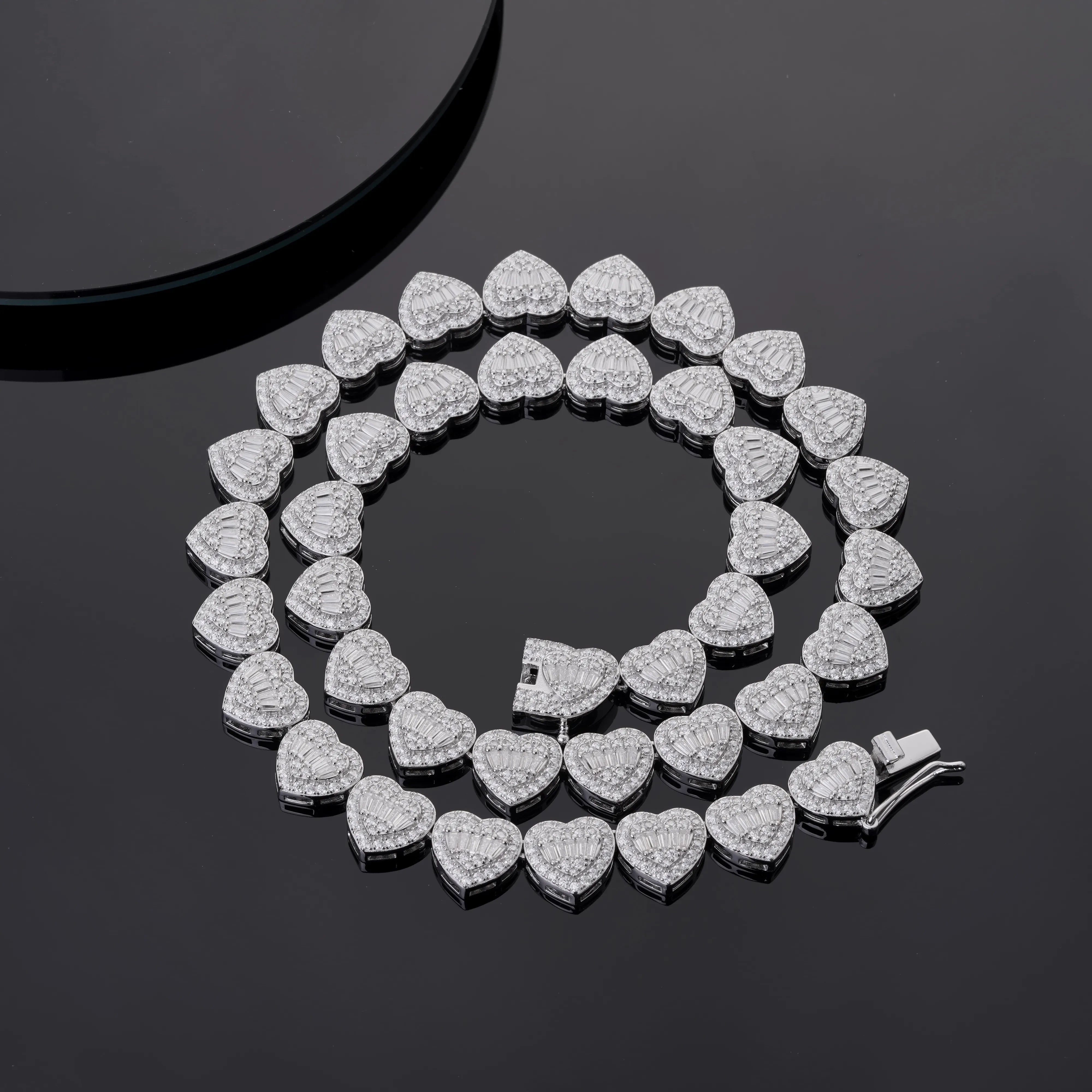 Collier Moissanite en Argent 925 Glacé Bijoux Hip Hop 12mm Forme de Coeur Cz Moissanite Tennis Collier Chaîne