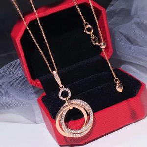 Ensemble de bijoux en or rose pur massif 3 anneaux cercles boucles d'oreilles goutte collier pendentif Dia naturel - Product Image 3