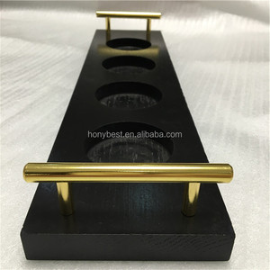 Plateau de service en bois <span class=keywords><strong>noir</strong></span>, support de présentation en chêne massif avec poignée en métal doré, personnalisé pour bougie, centre de table, vin - Product Image 5