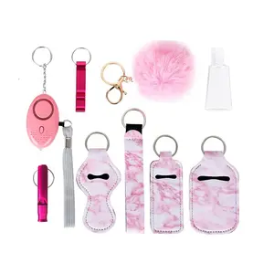 Wholesale Neoprene Women Personal Security Pompom Fur Ball Safety Keychains Accessories