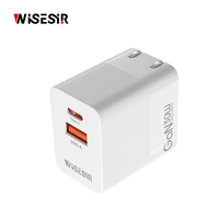 Chargeur WISESIR 30W GaN double port Type-C et USB-A avec protection OTP pour téléphones Android, charge rapide