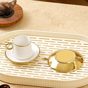 Ensemble de 6 tasses et soucoupes en céramique, ensemble de tasses et soucoupes à café plaquées or - Product Image 3