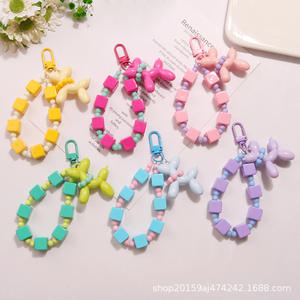 Nouvelle couleur unie perlée écharpe bulle chien en peluche porte-clés pendentif mignon coloré bloc accessoires sac décoration - Product Image 1