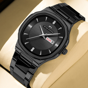 Reloj de Cuarzo VA VA VOOM Negro de Acero Inoxidable para Hombre, Analógico, con Pedrería, Indicador de Semana, de Lujo - Product Image 1
