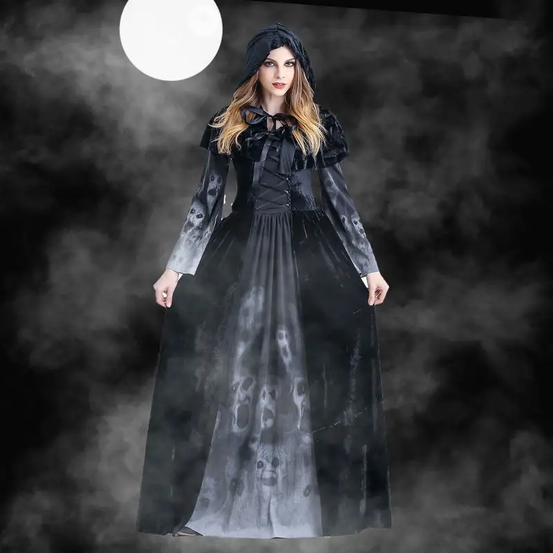 Женские длинные платья на Хэллоуин, черные демоны ведьмы, косплей платье, костюмы ведьмы вампира