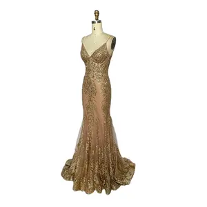 High Quality Mermaid Deep V Neck Corset Sparkle Glitter Sequin Patty Prom Evening Dress for women