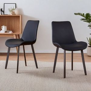 Silla de Comedor Moderna Tapizada en Cuero Negro Estilo Adulto - Product Image 3