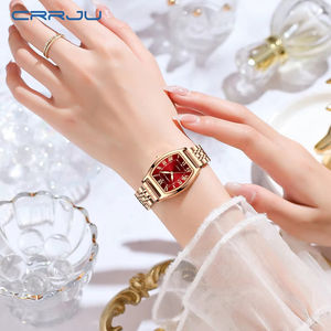 Montre élégante CRRJU pour femme - Bracelet en acier inoxydable étanche, cadran rouge, montre-bracelet à quartz de luxe pour les fêtes et le quotidien - Product Image 3