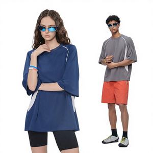 विंटेज रैगलान आस्तीन ढीले फिट जाल टी-शर्ट-लुभावनी शांत कंट्रास्ट रंग जिम स्पोर्ट्स साइकिलिंग टी शर्ट क्रेवगर्दन छोटी आस्तीन - Product Image 1