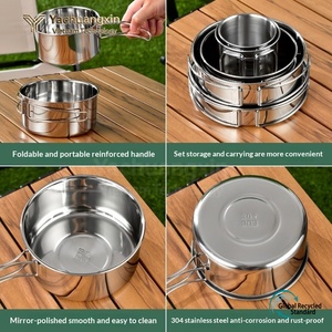 Portable Lightweight Stainless Steel All-in-One Cookware Mess Kit 1 Person Hiking Outdoor Picnic Camping Cooking Set with <b>Kettle</b> - Product Image 3