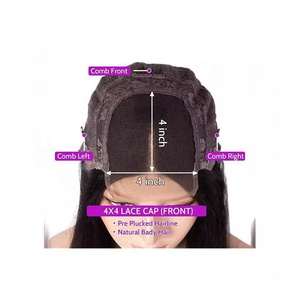 Pelucas Bob de Cabello Humano Brasileño Baratas con Frente de Encaje Elástico, Color Natural 4*4, Pelucas Cortas Sin Pegamento de 8-14 Pulgadas - Product Image 3