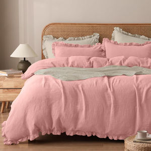 Öko-Tex Zertifiziert 100% Baumwolle Bettwäsche Gekräuselter Rand 200TC 2-teiliges Set 135x200cm Musselin Bettwäsche Super Weich Atmungsaktiv - Product Image 3