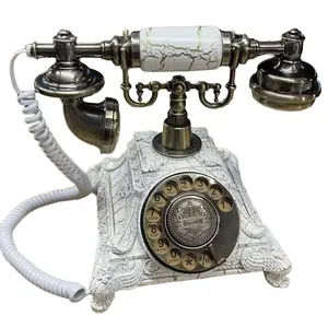 European and American Popular White Crackle Phone Guestbook Antique Telephone for Wedding Audio Recording