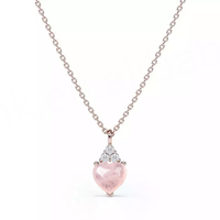 Collar de Plata de Ley 925 con Corazón de Melocotón y Piedra Lunar, Chapado en Rodio, Cadena de Cuentas de Oro Rosa, Cierre Romántico para Fiesta o Boda
