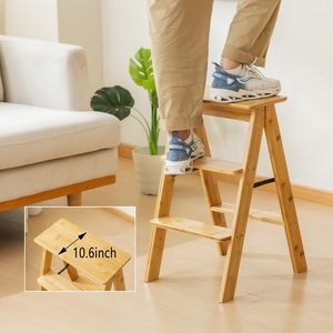 Folding Ladder <b>Stool</b> Wooden Multi Function Home <b>Stool</b> Lightweight Foldable Durable <b>Storage</b> Shelf - Product Image 4