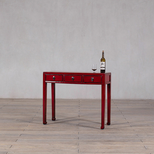 <span class=keywords><strong>Console</strong></span> à 3 tiroirs rouge vif vieilli, <span class=keywords><strong>bureau</strong></span> en bois rustique d'inspiration orientale, table de rangement vintage pour l'entrée et la décoration intérieure - Product Image 4