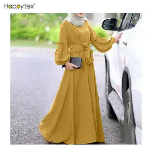 Dress Muslim wanita hijab, gaun pesta dekorasi lembut nyaman halus dengan sabuk untuk luar ruangan