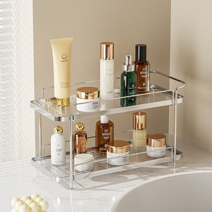 Étagère de rangement en acier inoxydable à 2 niveaux pour lavabo de salle de bain, cosmétiques, gel douche, articles de toilette, organiseur drainant - Product Image 1