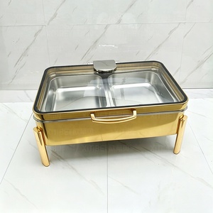 Calentador de Comida Cuadrado Hidráulico de Acero Inoxidable <span class=keywords><strong>Dorado</strong></span> de 9L para Buffet de <span class=keywords><strong>Hotel</strong></span>, con Calentamiento Eléctrico y a Combustible - Product Image 2