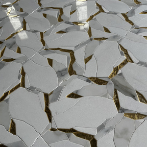 Mosaico de Mármol Blanco Calacatta de Estilo Moderno, Corte por Chorro de Agua, Decoración de Pared para Cocina y Baño, Revestimientos Cuadrados para Interiores - Product Image 4