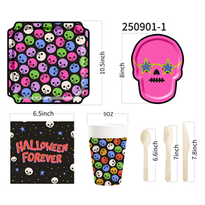 DAMAI Nuevo Juego de Vajilla de Halloween con Diseño de Calavera, Incluye Platos y Vasos Desechables de Papel para Fiesta, Artículos para Fiesta de Halloween - Product Image 6