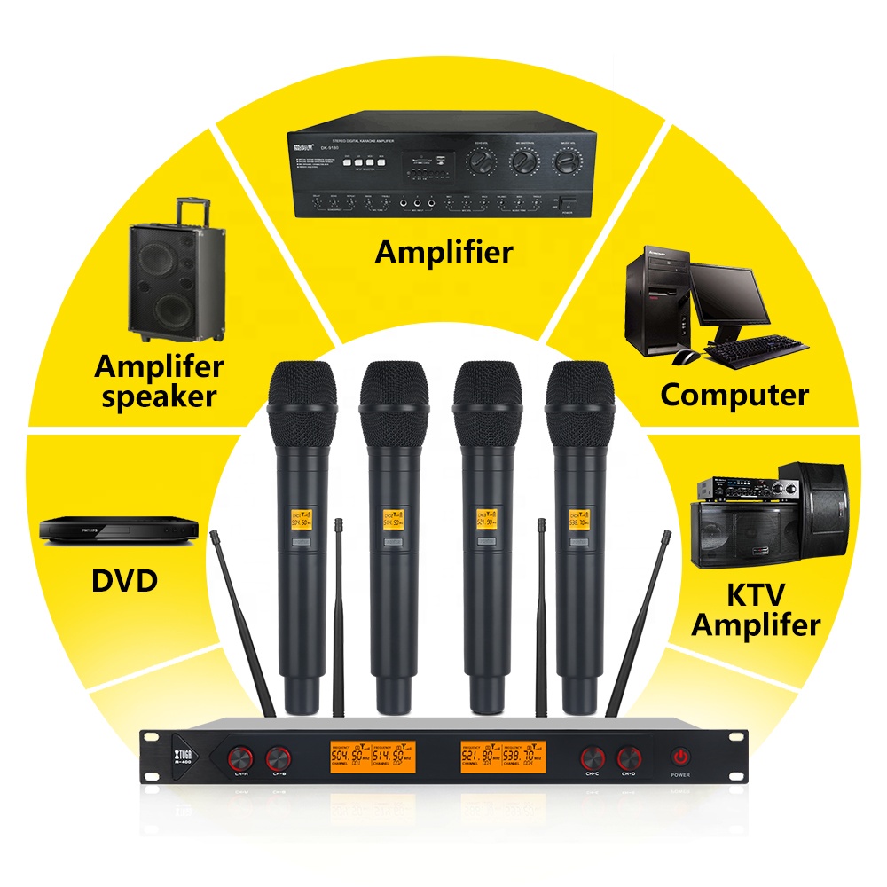 Xtuga A400 4 Channel UHF Wireless Microphone System 4 Hand-held