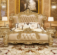 Lit mural réglable de style royal en chêne massif de luxe, taille King, avec revêtement en cuir PU, ensemble de meubles de chambre durables, panneau MDF