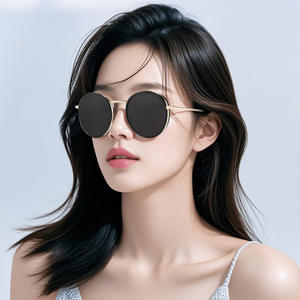 Lunettes de soleil rondes pour femmes, monture noire, verres TAC, protection UV400, style coréen tendance 2025, grande monture - Product Image 2