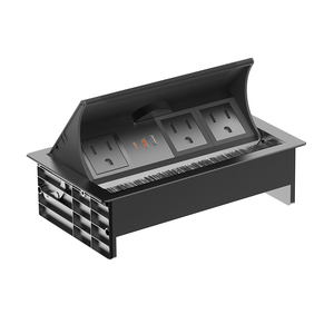 Organisateur de bureau <span class=keywords><strong>carré</strong></span> en aluminium brossé avec gestion des câbles électriques US et ensemble de prises de table pour ordinateur - Product Image 1