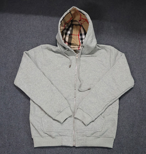 Sudadera con Capucha Burbes de Alta Calidad para Invierno, 100% Algodón, Diseño a Cuadros, con Cremallera y Logotipo de la Marca Bordado, Ajuste Universal para Hombre/Mujer - Product Image 2