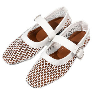 รองเท้าตาข่ายปลาสำหรับผู้หญิงรองเท้าบัลเล่ต์แบบหัวเข็มขัดเดี่ยวกลวงสำหรับฤดูร้อน - Product Image 1