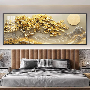 Phòng khách trang trí nội thất UV in Vàng Vàng cây pha lê sứ bức Tranh phong cảnh tường nghệ thuật nhà máy tùy chỉnh khung tranh Led - Product Image 6