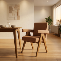 Chaise de salle à manger scandinave moderne contemporaine en bois massif, rembourrée en cuir de vachette, avec accoudoirs et dossier mobiles, pour la maison, le bureau ou le bureau d'étude