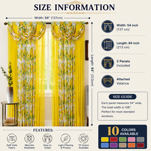 Ensemble <span class=keywords><strong>de</strong></span> rideaux <span class=keywords><strong>de</strong></span> fenêtre transparents à motifs floraux <span class=keywords><strong>de</strong></span> luxe, avec cantonnière, pour salon et chambre, lot <span class=keywords><strong>de</strong></span> 2 - Product Image 2