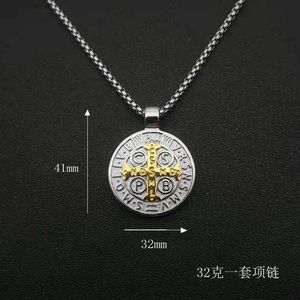 Collier pendentif pour enfants chrétiens Saint Benoît, chaîne en acier inoxydable plaqué or 18 carats, bijou croix, 20 pouces, 12,8 g - Product Image 5