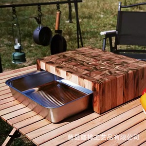 Tabla de cortar de madera maciza rectangular multifuncional para cocina con cajón para frutas, pan, verduras y cocina - Product Image 1