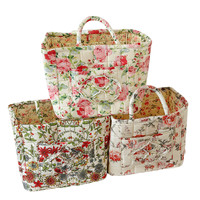 Panier de rangement portable pour linge, en tissu de vigne français, avec fermeture éclair, motif floral artistique, pour usage domestique, idéal pour l'export.