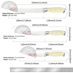 6 Pieces Stainless Steel Kitchen <b>Knife</b> Set, Cream Color Triple Rivet Handle Chef <b>Knife</b> Santoku <b>Bread</b> Carving Utility OEM/ODM - Product Image 6