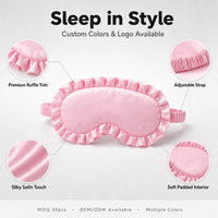 Masque de sommeil ajustable en satin à volants, personnalisable avec logo OEM, sensation soie, pour femme, voyage, repos, cache-yeux