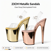 Chaussures de danse exotique en PVC transparent de 23 cm, plateforme dorée chromée, talon aiguille, pour pole dance professionnelle